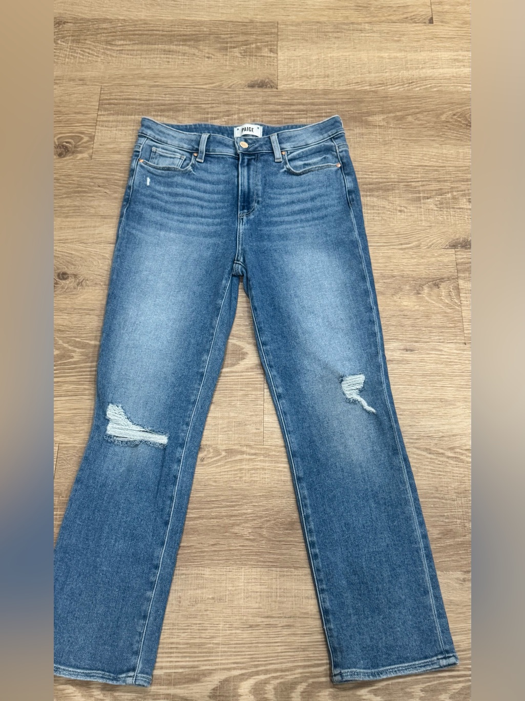 Paige Cindy Straight Leg Jeans Women’s 29 Medium Wash Distressed Stretch Denim